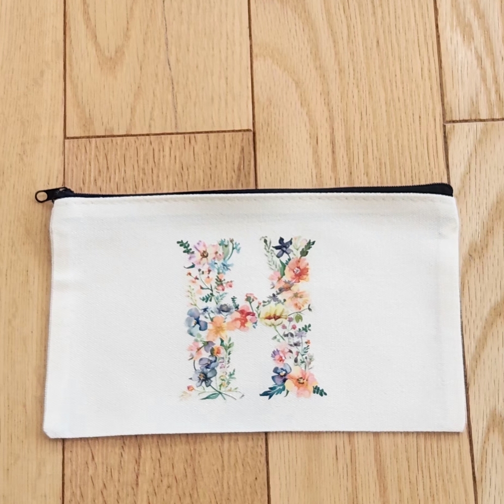 Initial H Floral Letter Organizing Zippered Pouch Or A Makeup Pouch